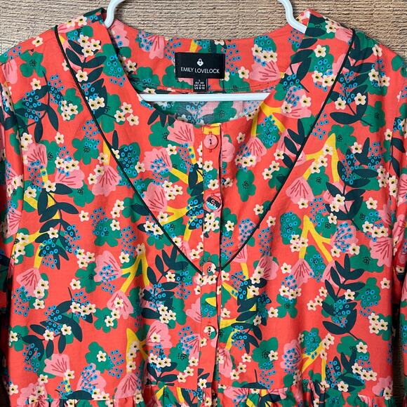 NEW Emily Lovelock Button Front Long Sleeve Dress Floral Cactus Size Large 8 10 - Picture 8 of 11